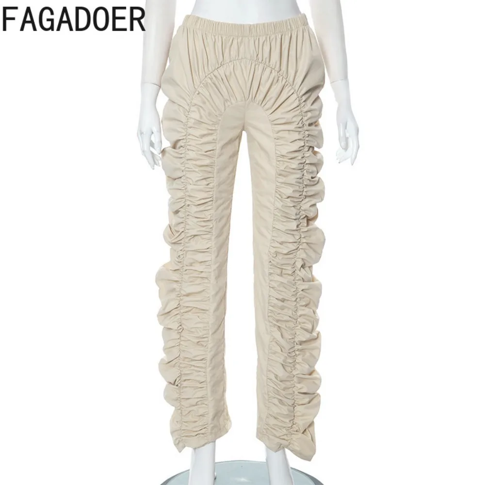 FAGADOER Autumn Winter New Streetwear Khaki Stacked Pants Baggy Cargo Pants Sweatpants Y2k Ruched Wide Leg Trousers Overalls