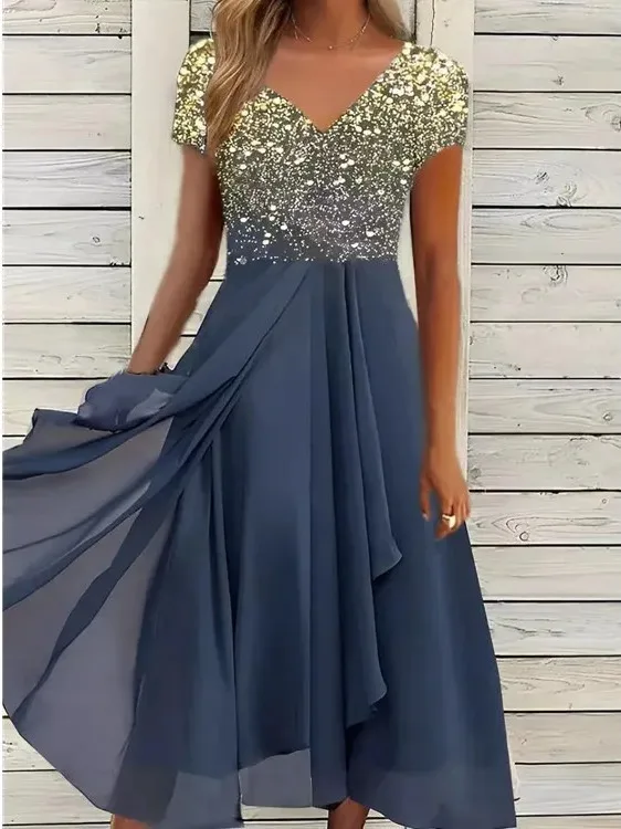 فستان نسائي شيفون أنيق مُزين بالدانتيل فستان طويل مقصوص فستان سهرة لوصيفة العروس Vestidos 2025 موضة النساء EVV8 #3