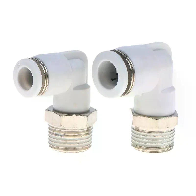 5Pcs 90 Degree Push Fit Copper Air Tube Connector White Industrial Pneumatic PL6-01/PL6-02/PL8-02/PL8-03/PL10-03/PL12-03