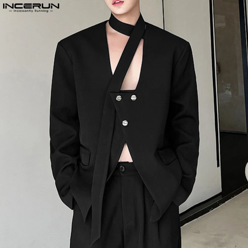 INCERUN Spring Autumn Fashionable Coats Lapel Collar V Neck One Breasted Sexy Blazer Irregular Hem Streetwear Outfits Blazer