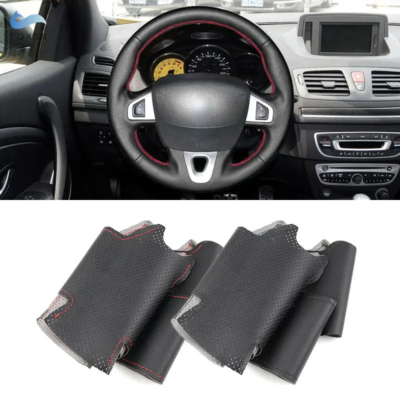 For Renault Megane 3 Scenic 3 Kangoo 2 Fluence (ZE) Samsung SM3 Nissan NV250 Hand Braid Car Steering Wheel Leather Cover Trim