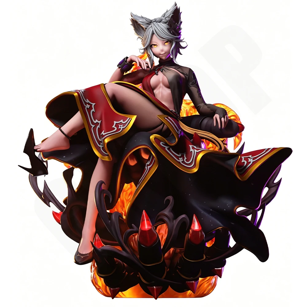 

1/24 NSFW Cat Ear Fantasy Beauty On Fiery Base 3D Printed Gray Resin Statue GK Figure Toy Miniature Model Unpainted Unassembled