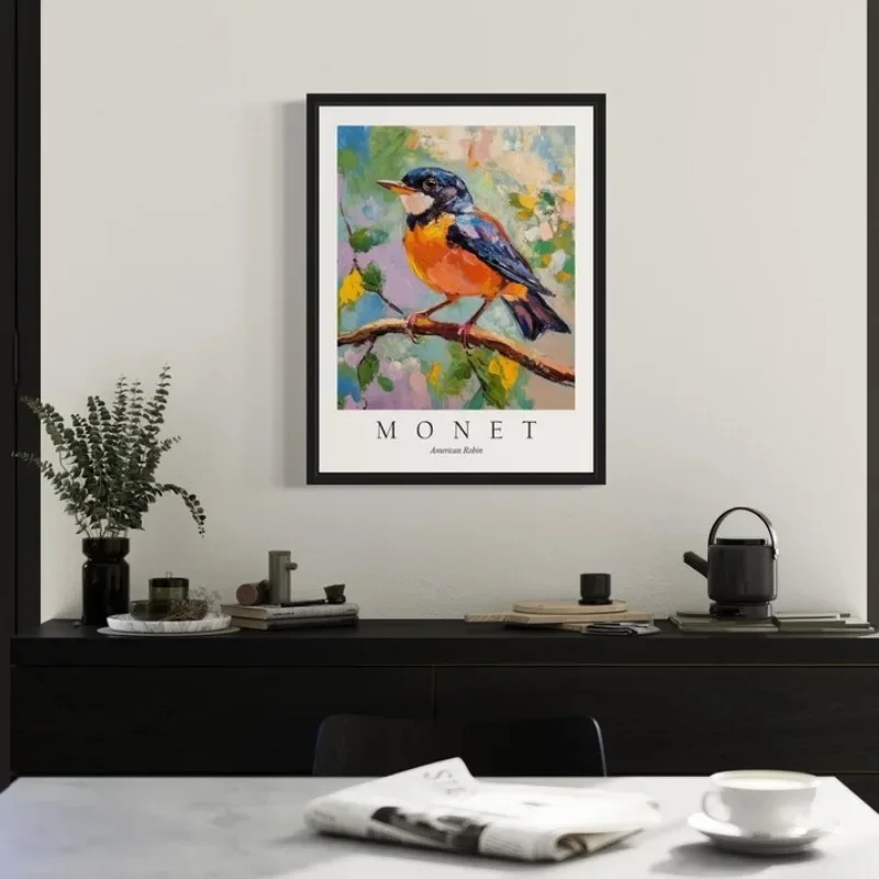 Amerykański Ptak Zwierzę Monet Grafika Plakat Różdżnik Paw Karpia Niebieski Jaskółka Kruk Obraz na Płótnie Sztuka Ścienna Salon Dekoracja Domu