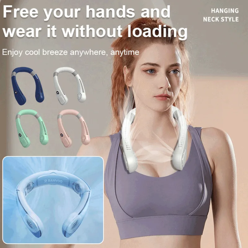 Sports hanging neck fan ultraquiet strong wind digital display small USB charging cooling artifact