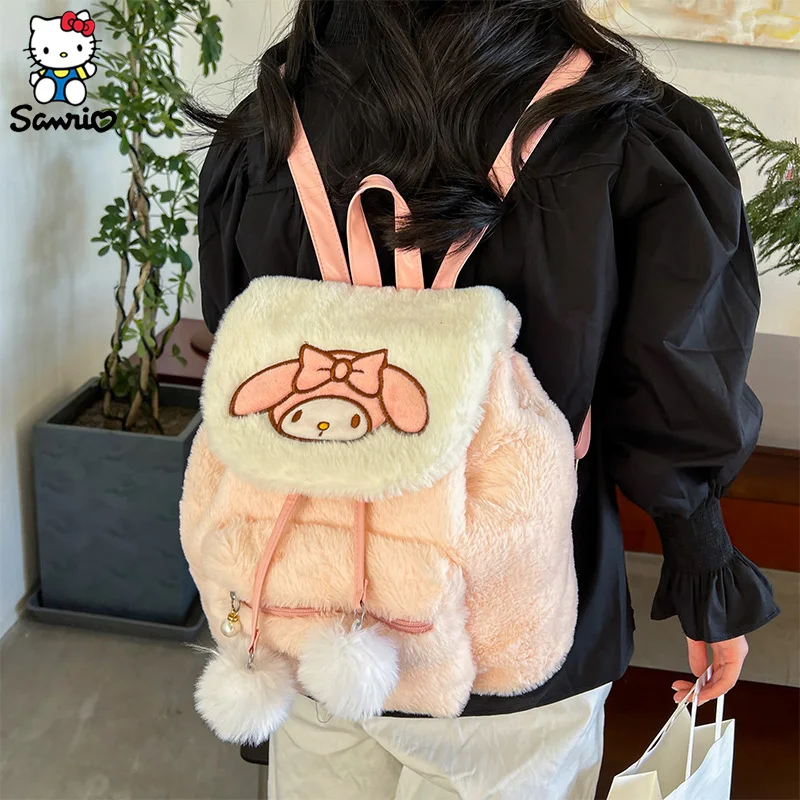 Mochila peluda de Anime Sanrio Kuromi, bolso escolar de felpa de Hello Kitty, bolso de estudiante My Melody, bolso de mano para niñas, juguetes para