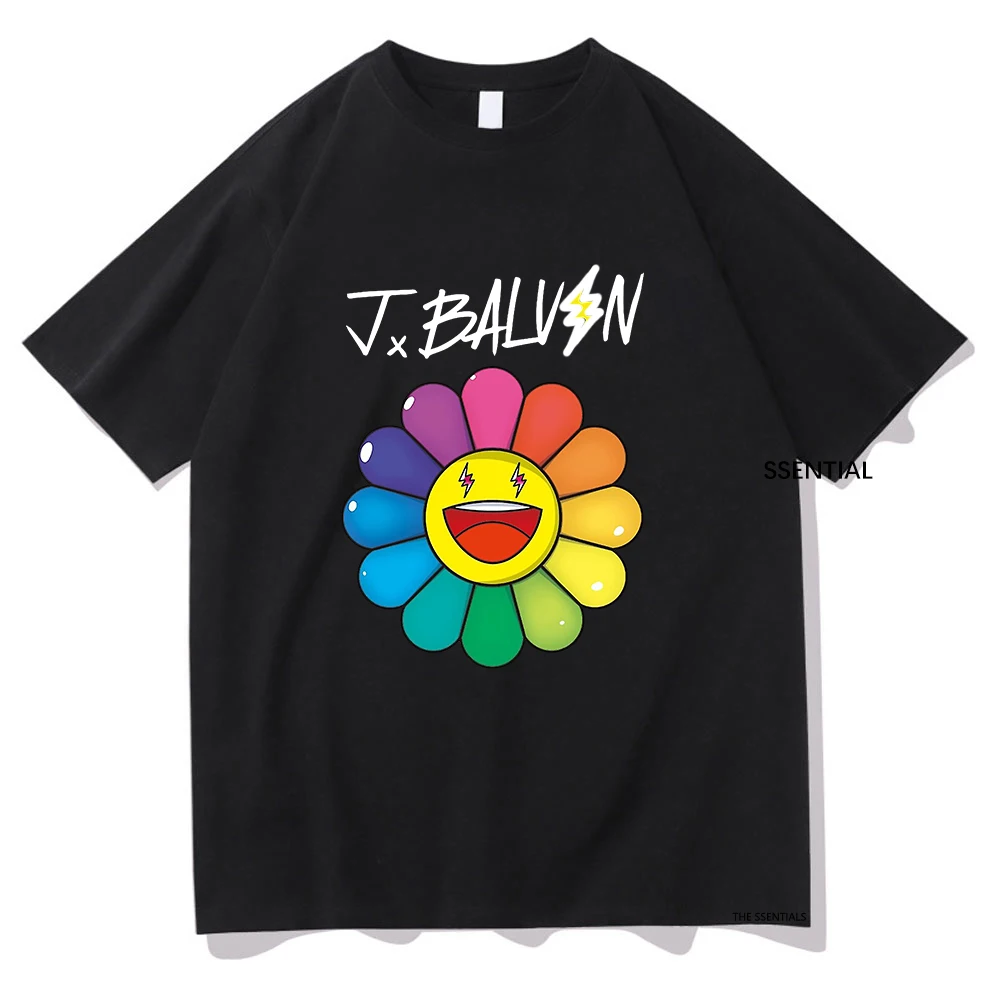 ThreeBalvin Floweres تي شيرت J. Balvin ملابس رجالية/نسائية Harajuku الجمالية التي شيرت خمر للجنسين ملابس الشارع الشهير ملابس قطنية