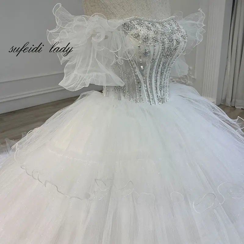 2022 Lace Wedding Dress Floor Length Elegant Bridal Gowns Robe De Mariee Ruffles Skirt Vintage Bride Custom Ball Gown Puffy Tull