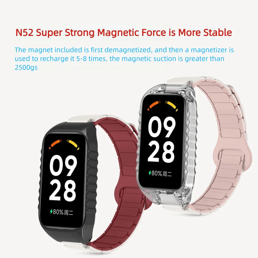 12mm Quick Release Magnetic Loop Band + Protective Case For Redmi Band 2 Armor Style Soft Skin-friendly Silicone Strap Man Woman