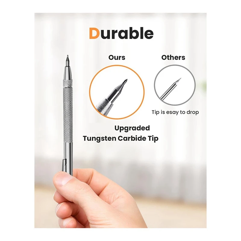 Tungsten Carbide Scriber With Magnet, Metal Scribe, With Extra 24 Replacement Marking Tip And Steel Ruler Silver Metal 4PCS