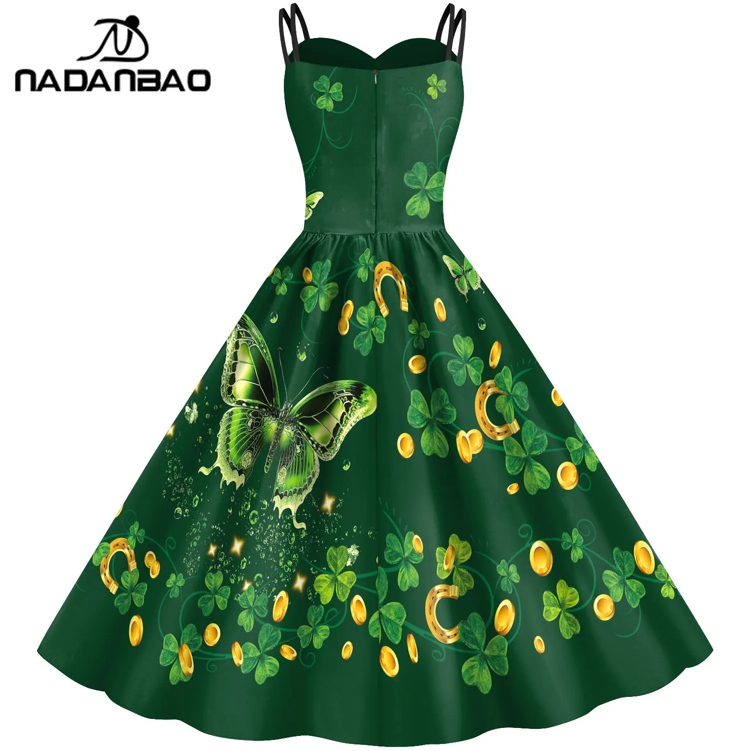 Nadanbao femmes chanceux trèfle imprimé robe saint-Patrick vert Shamrock robe d'été Style élégant taille haute robes sans manches