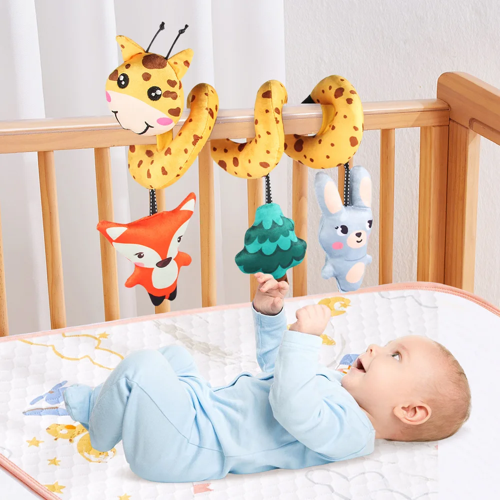Baby Soothing Grasping Activity Spiral Toy Cute Sensory Cloth Crib Stroller Rattle Car-seat Giraffe Black White Hanging Toys