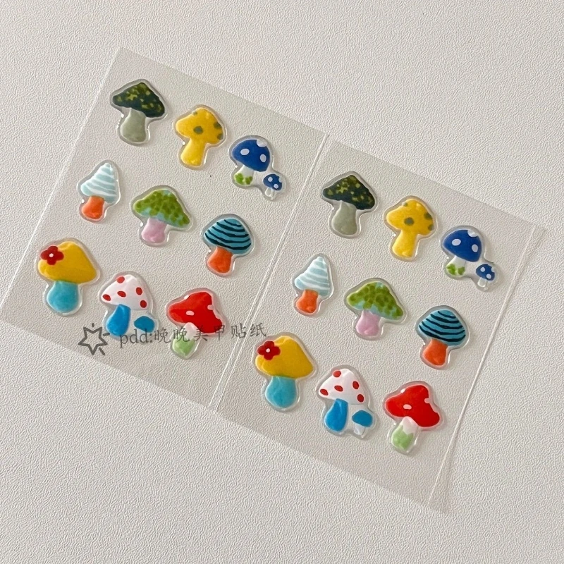 Korean Ins Little Raindrop Mushroom Jelly Stickers 3D Relief Decal for Laptop & Tablet for Girl Cute Cartoon Decoration for IPad