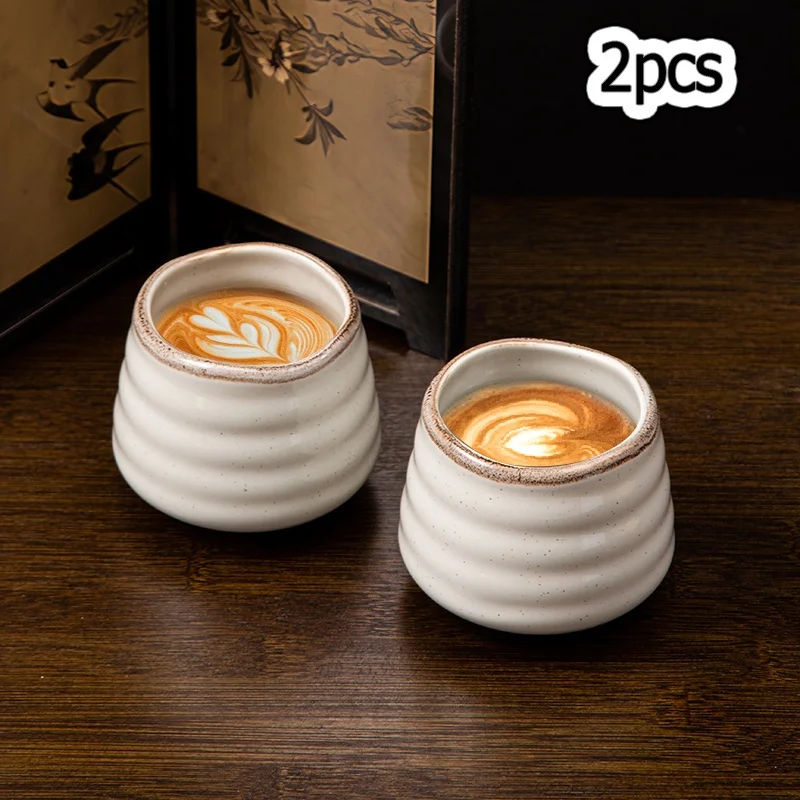 Taza matcha de cerámica de 160ml/5,4 oz, taza de café gris convertida en horno, taza de té de kungfú chino de cerámica sin mango, 2 uds.