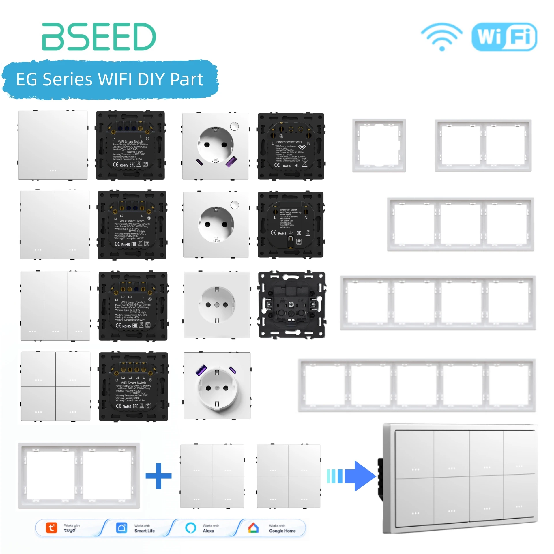 BSEED E Grand Series WLAN-Klickschalter-Funktionsmodul Smart-Taste Lichtschalter DIY-Modul Smart WLAN-Steckdose Teile Freie Kombination