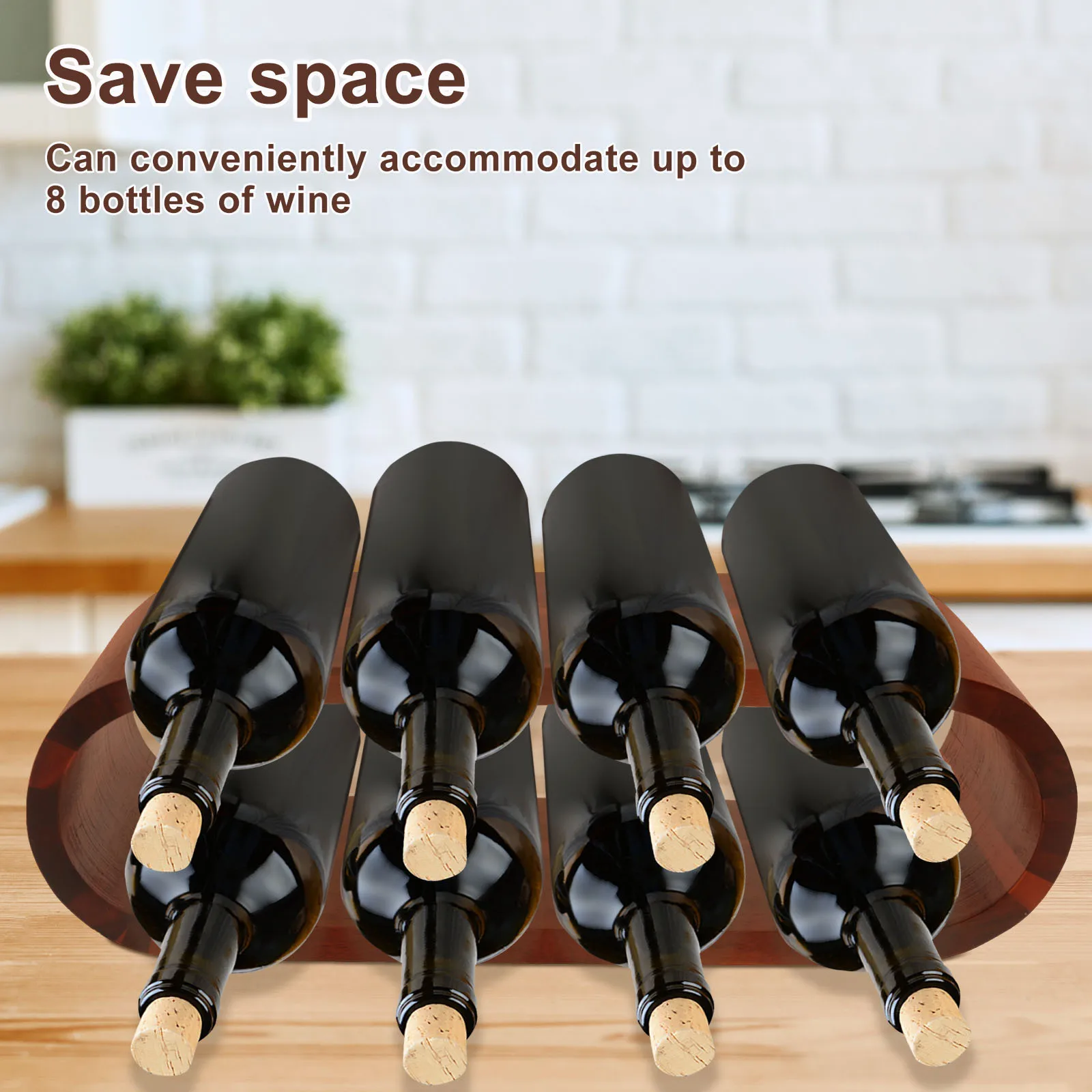 رف النبيذ الخشبي 2 طبقة رف شاشة زجاجة النبيذ حامل زجاجات عدم الانزلاق للمطبخ مخزن بار خزانة مشروبات جمع العرض #5