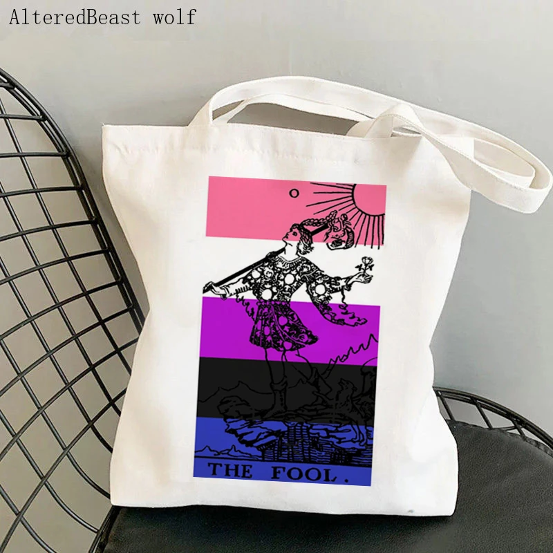 

Women Shopper bag magic Genderfluid Pride Rainbow Flag Tarot Card witchy Bag Canvas Shopper Bag girl handbag Shoulder Lady Bag