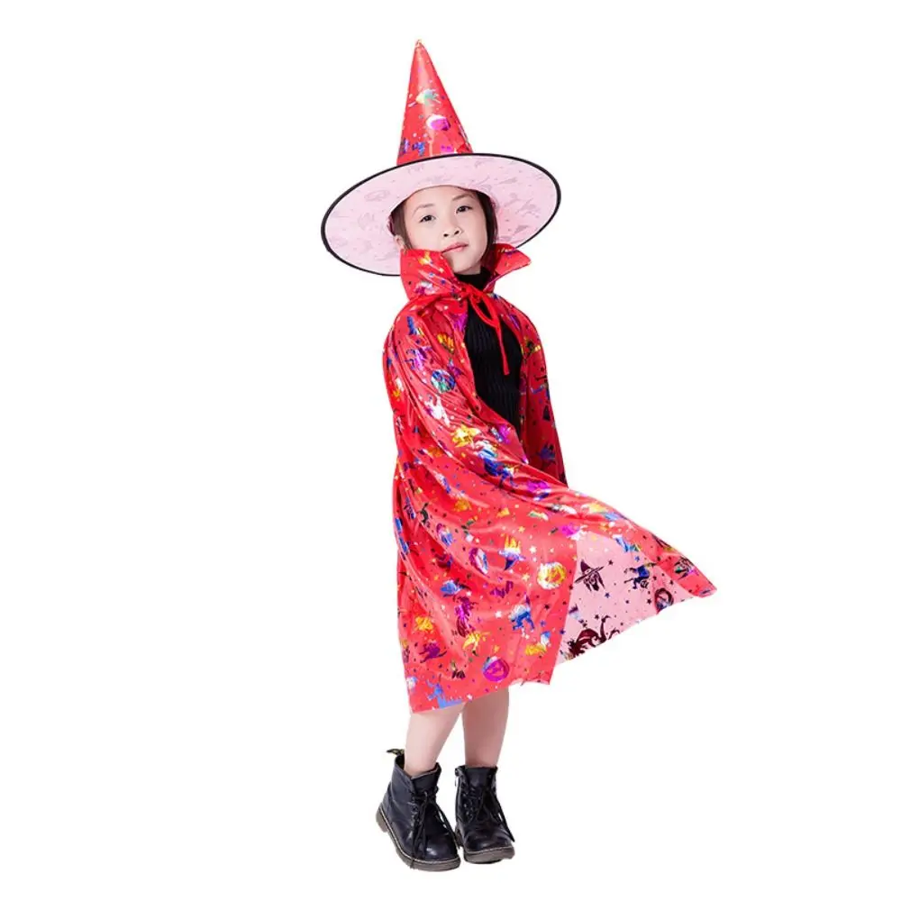Funny Star Witch Cloak Cape with Hat Multicolor Sequin Halloween Clothing Cloak Sets Cosplay Costumes Witch Cloak Cape Robe Boys