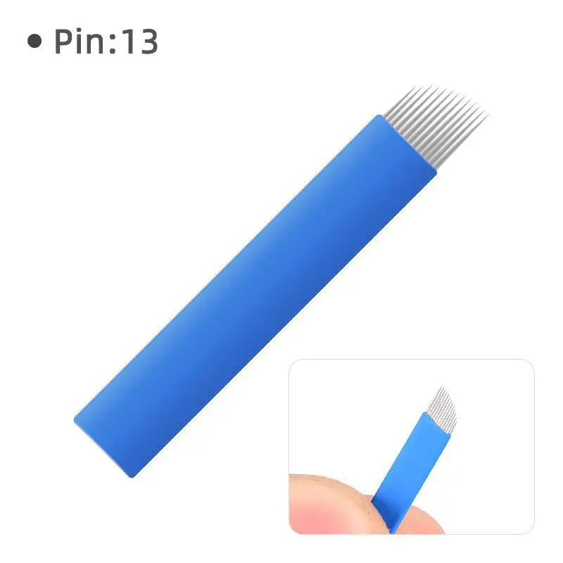 100Pcs 0.2mm Blue Blades Microblading Flex 12/14/16/18/21U Shape Tattoo Needles Permanent Makeup Eyebrow Manual Pen view 5