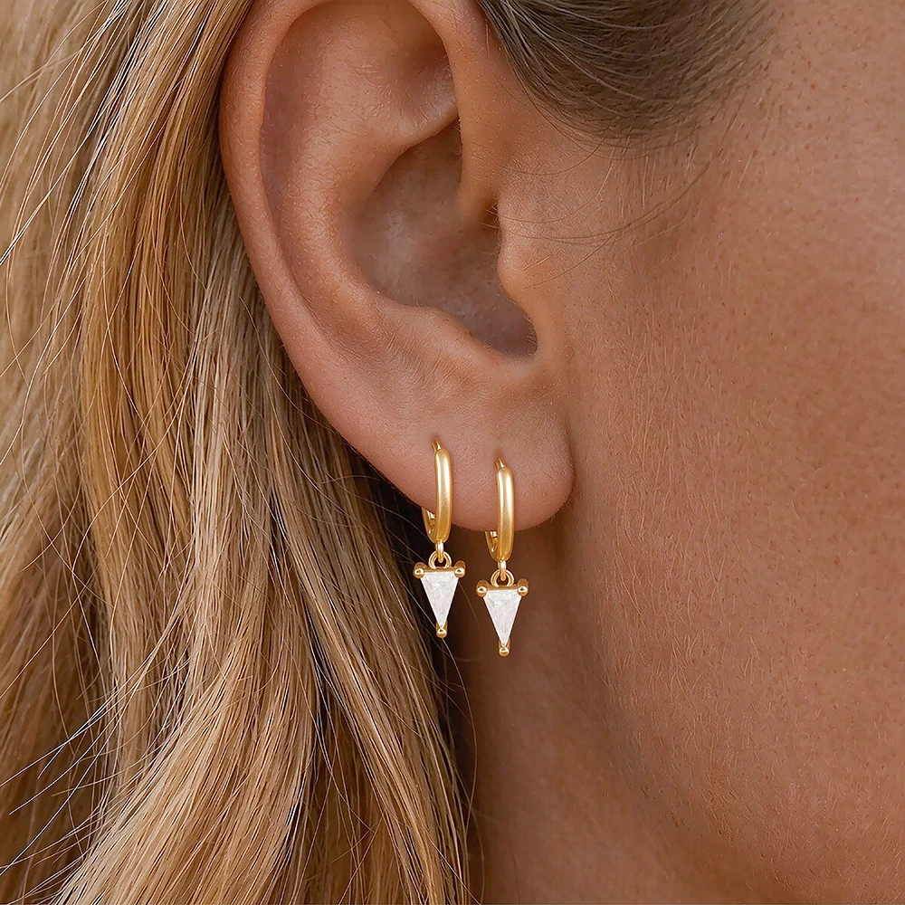 1 Pair Unique Zircon triangle Dangly Eardrop Earrings for Women Ear Cartilage Piercing Holes Accessories Jewelry