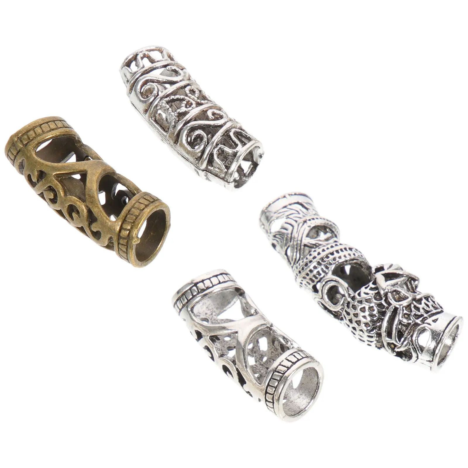 

4Pcs Hollow Alloy Dreadlock Hair Cuffs Metal Braiding Beads Decorative Lightweight Hair Rings Filigree Tube for Stylish