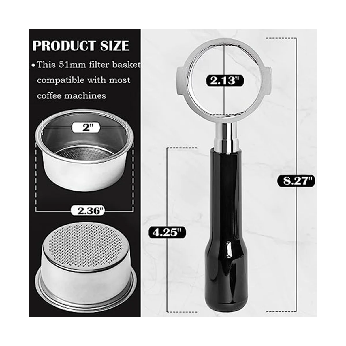 51mm Bottomless Portable Filter for ECP3420/ECO310/EC155, 51mm Filter Amphibious ForDelonghi Espresso Machine