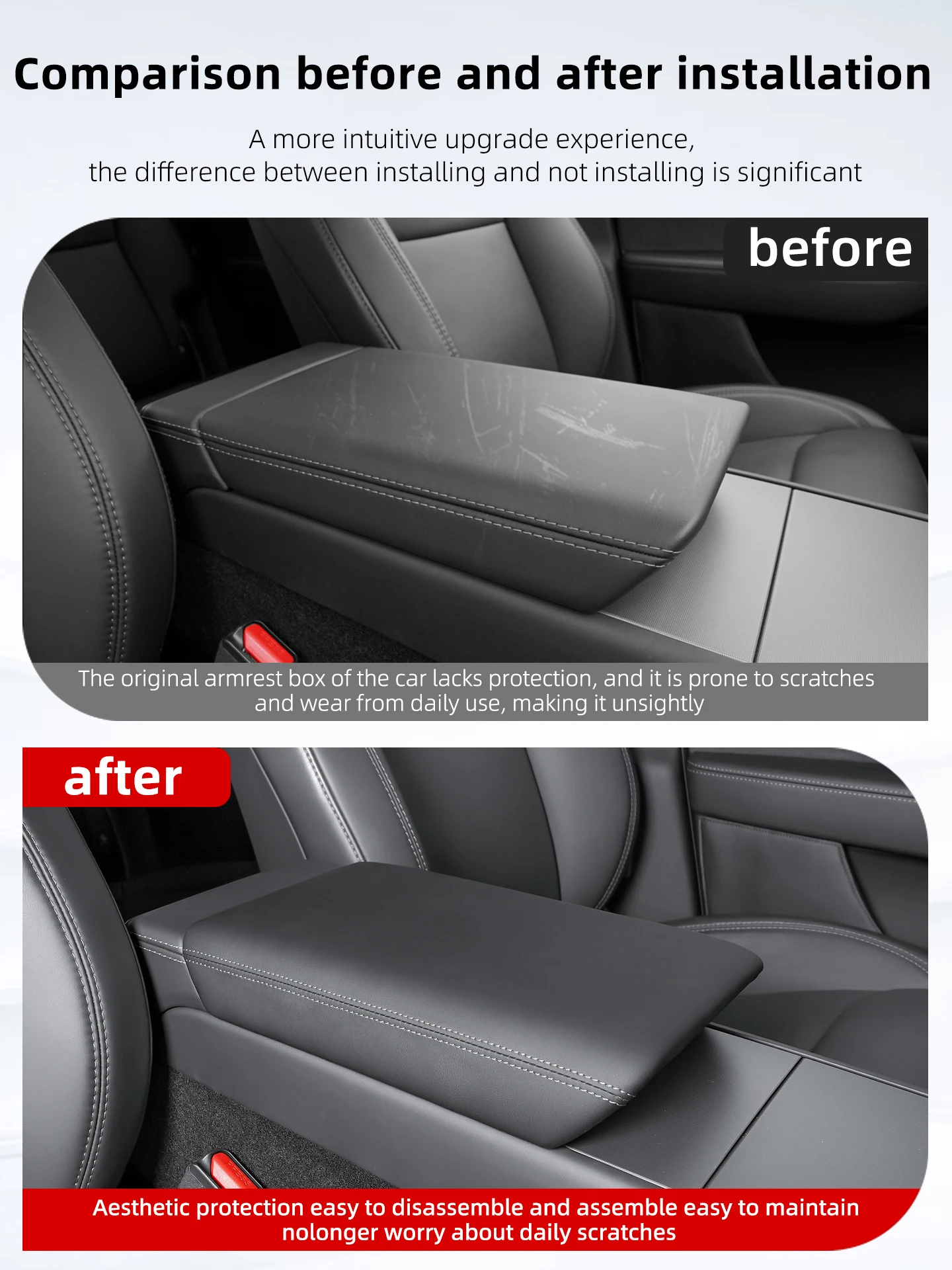 Für Tesla Model Y Juniper Model 3 Highland Armlehnenbox-Schutzabdeckung Weiche Hülle Mittelkonsole Kratzschutz 2026 Auto-Zubehör – Detail 3