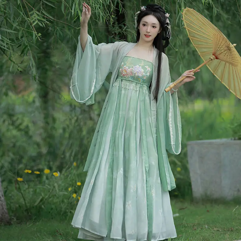 Vintage Chinese Style Hanfu Dress Women Sweet Floral Embroidery Princess Hanfu Set Lady Carnival Fairy Cosplay Dance Dress Suit