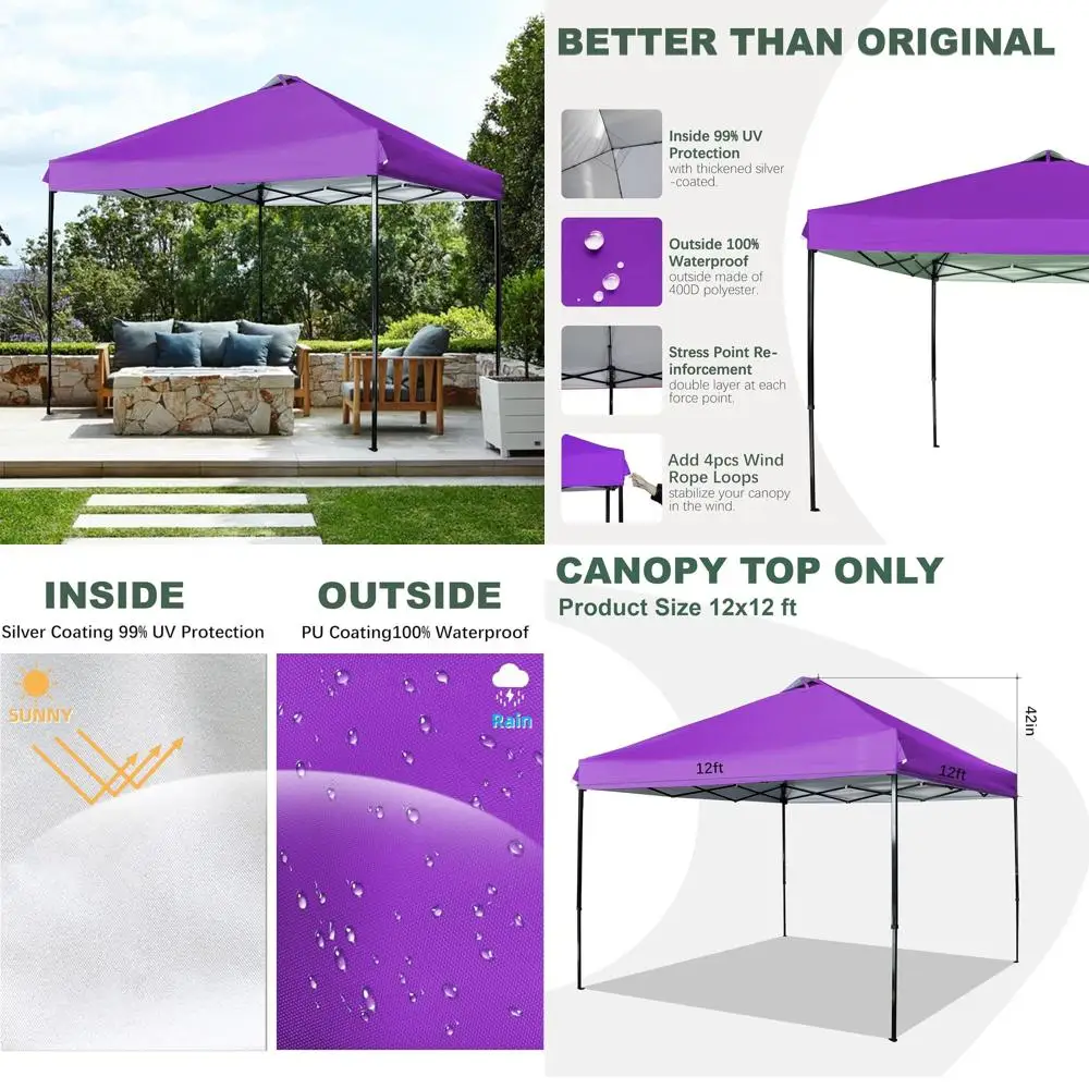 

Purple Silver Coated 12x12 Canopy Replacement Top with Air Vent for Straight Leg Frames