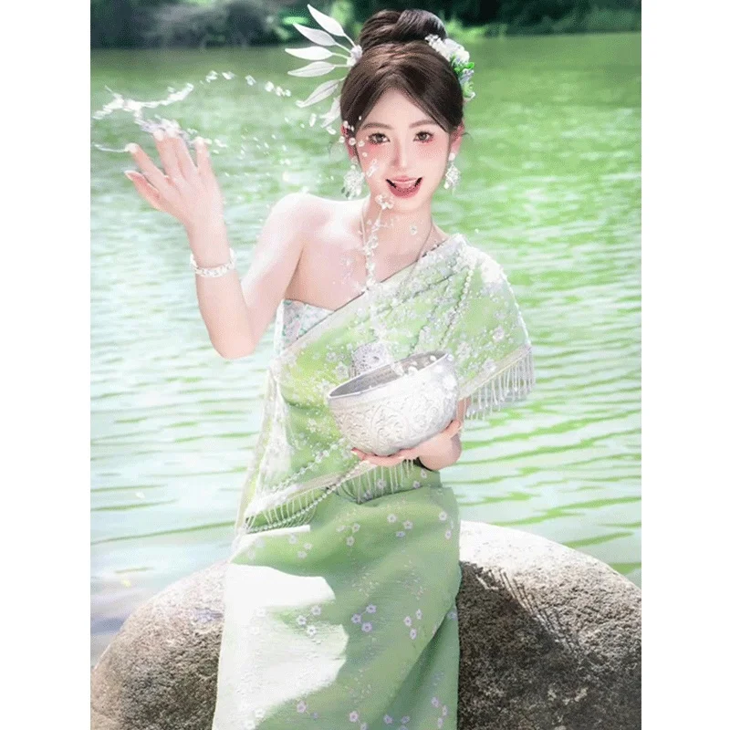 

Daily Wear Dopane Xiuangbanna Dai Ethnic een Scarf Skirt Set New Chinese Sle Exotic Aosphere Faionable Women's O...