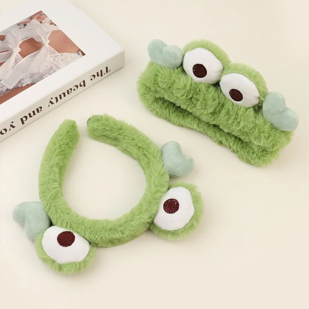 Big Eyes Frog Plush Hair Bands Headwear Makeup Wash Face Frog Headband Wide-brimmed Hair Hoop Cute Animal Girls Hair Accessories