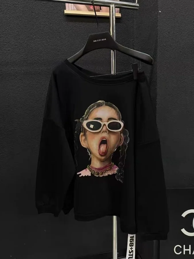 Sweat à capuche long décontracté et ample pour femme, imprimé dessin animé, style Dongda Gate, nouvelle collection automne, épaules tombantes