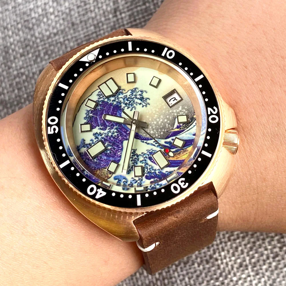 NH35A CUSN8 Solid Bronze Mens Automatic Watch Diver 20ATM Date Kanagawa Dial C3 Lume Hands Sapphire Crystal Tandorio 44mm