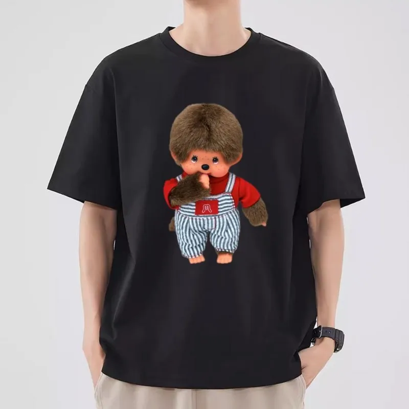 M-Monchhichi Kawaii T Shirt Men Couple Combination Clothes Short Sleeve Collar Fashion T-shirt Women Cotton