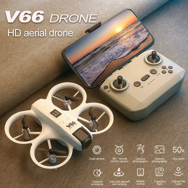 V66 طائرة بدون طيار صغيرة مع كاميرا 8K HD واي فاي طائرة بدون طيار FPV تجنب العوائق جيب التحكم عن بعد هليكوبتر كوادكوبتر هدية للأطفال لعبة