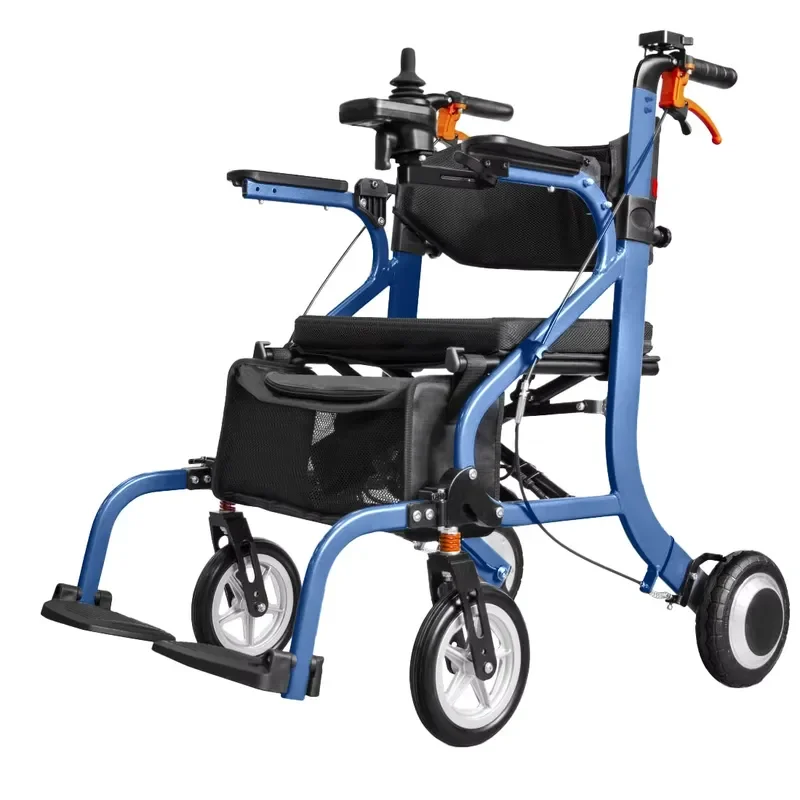 Lightweight Aluminum Electric Wheelchair Foldable Mobility Scooter for Seniors All Terrain Power Chair with Assist Walker