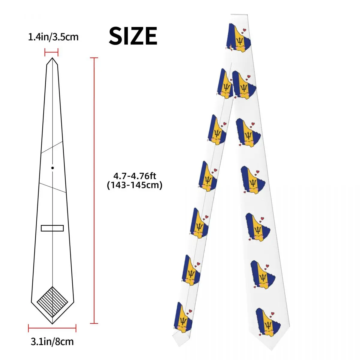 Mapa da bandeira dos barbados sorriso com amor gravata para homens seda poliéster fino pescoço gravatas casamento negócios gravata casual gravatas