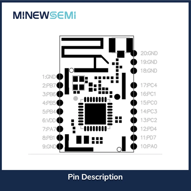 Minewsemi BLE 5.3 modul Bluetooth Telink TLSR8258 PCB 2.4GHz PCB antena jaring Zigbee daya rendah