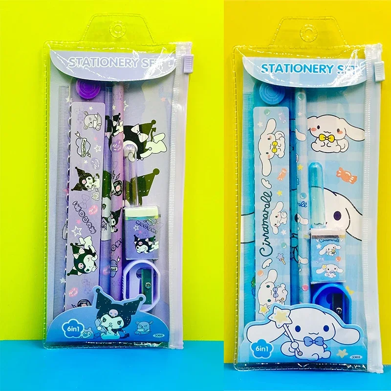 Sanrio Mymelody Kuromi Cinnamoroll Cartoon Cute Pencil Ruler Eraser Sharpener pencil case Stationery Set School Supplies Gift