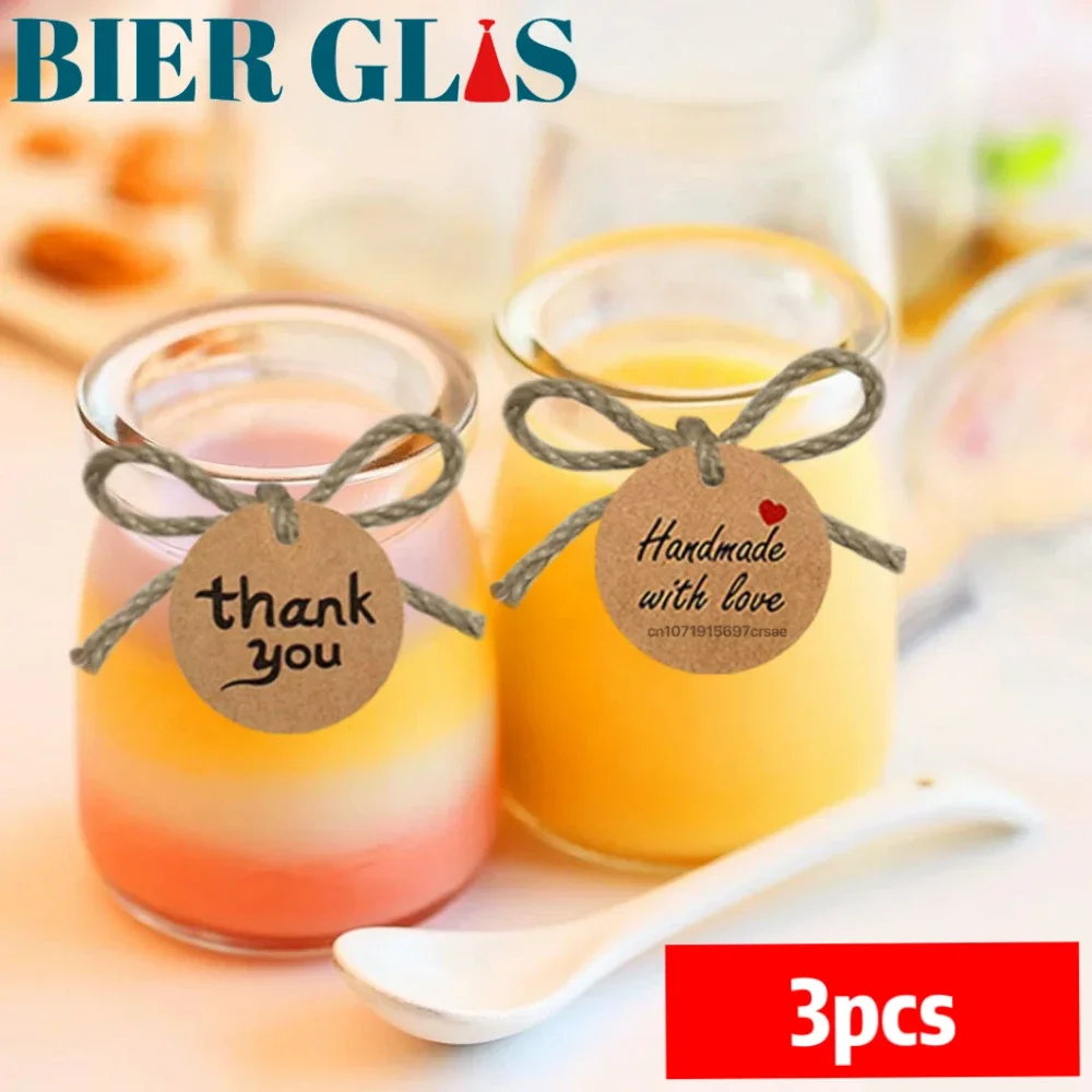 3pcs Pudding Glass Cups Dessert Container Yogurt Jar 100ml Small Bottle with Lid Wedding Party Favors Food Storage Container Set