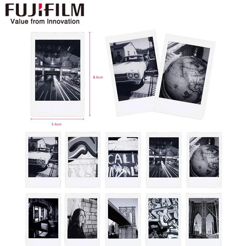 10-100 Sheets Fujifilm Fuji Instax Mini 12 11 Black And White Monochrome Films for Instant Mini 8 9 7s 25 EVO Camera Photo Paper