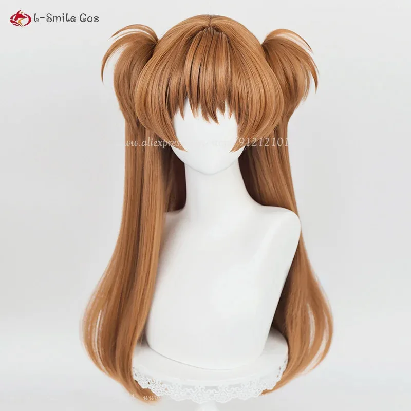 CyAnime إيفا Asuka Langley Soryu شعر مستعار تأثيري 68 سنتيمتر برتقالي براون شعر مستعار مقاومة للحرارة الشعر Asuka Langley Soryu تأثيري دبوس الشعر الدعائم