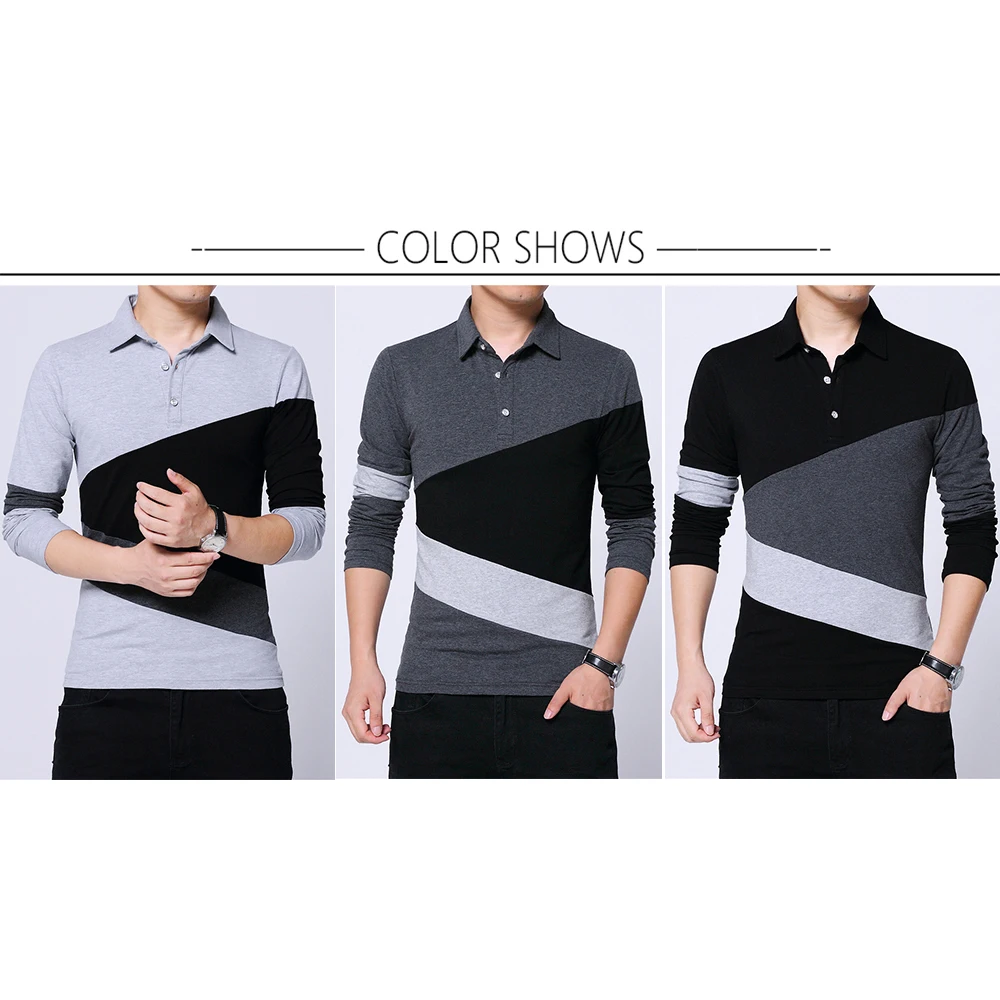 BROWON Autumn Fashion Plus Size 5XL Mens T Shirt with Collar Color Patchwork t-shirt Long Sleeve Tshirt Men Clothes 2024