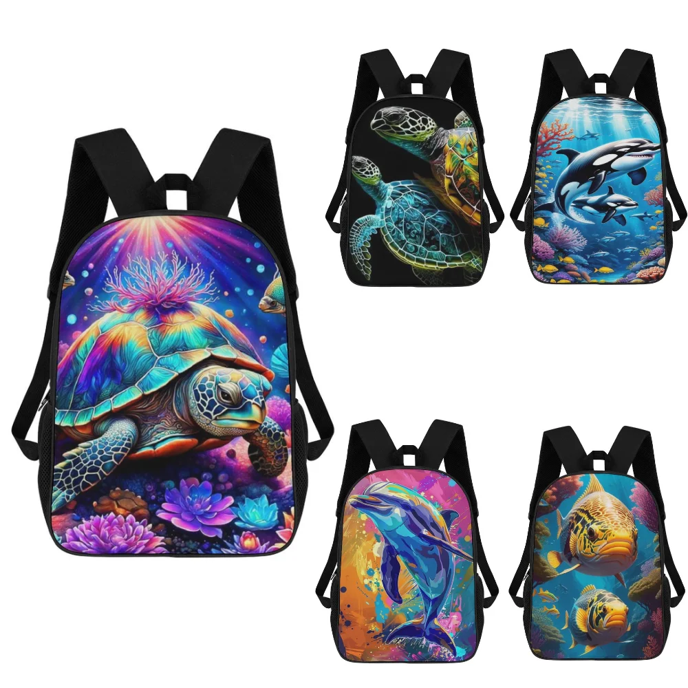 

3d Marine Animal Prints School Backpack For Teen Cartoon Tortoise Printed School Bags For Boys Girls 17 Inch Backpack