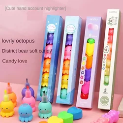 5 Color Creative Cute Splicing Love Octopus Bear Highlighter Girl Heart Octopus Colorful Marking Pen Student Supplies