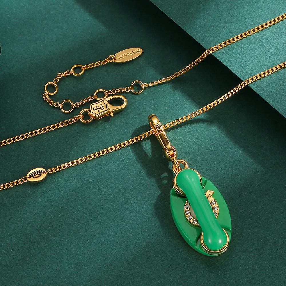 1Pc Enamel Colored Glaze Telephone Pendant Necklace, Light Luxury Sweater Pendant,Party Jewelry Decoration Keychain Gift