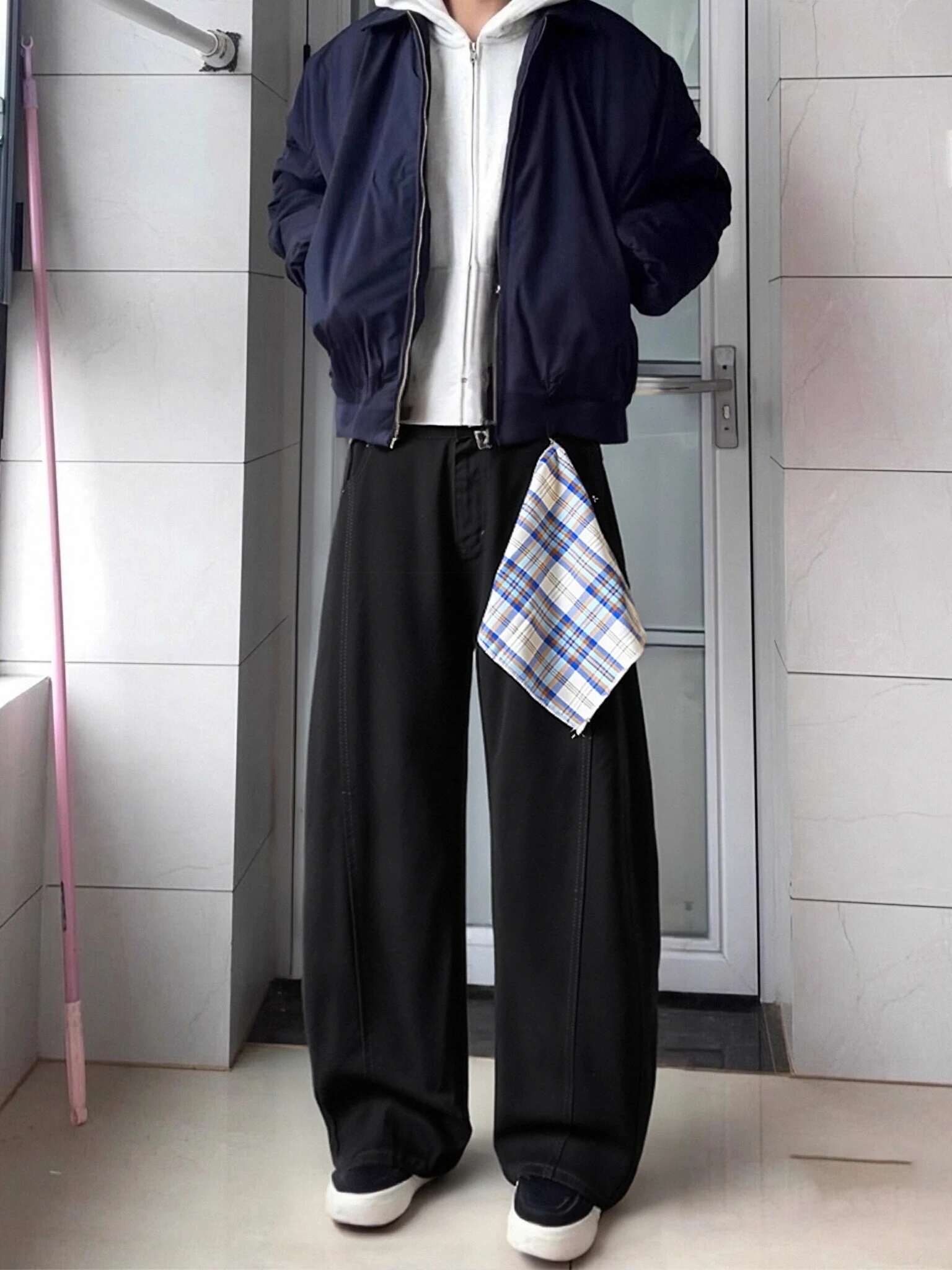 

Джинсы с широкими штанинами в американском стиле со съемным шарфом, мужские осенне-зимние модные брюки Cleanfit, молодежные популярные джинсы