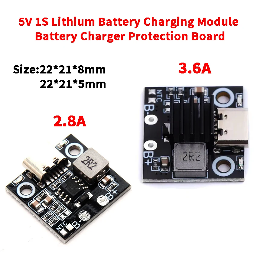 

2.8/3.6A 5V Lithium Battery Charging Module Battery Charger Protection Board Power Supply Charging Indicator USB Charging Module