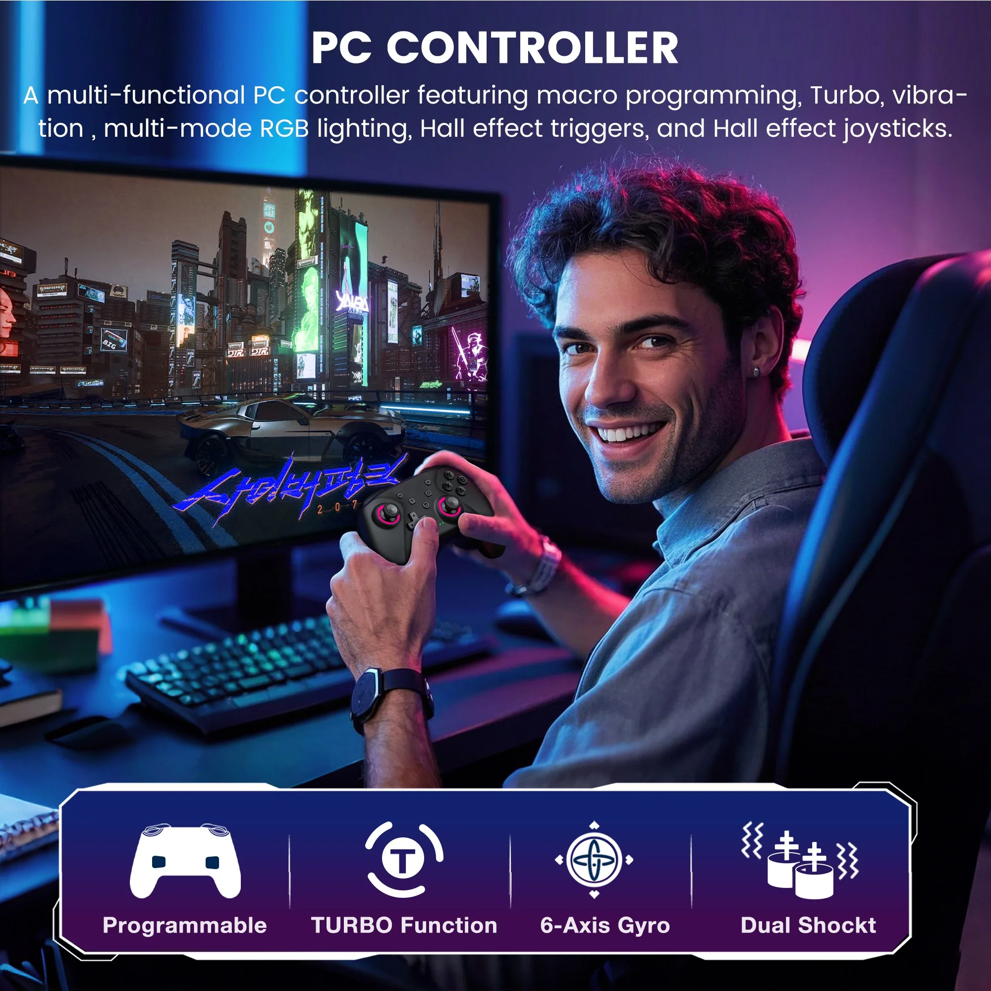 BEBONCOOL NC300 Wireless Gamepad 6-Axis Gyro Hall Effect Joystick for Windows Switch Android iOS - PC Controller