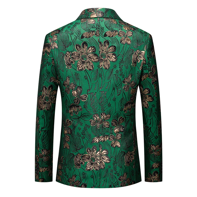 Fashion Men Green Jacquard Suit Jacket Trend Singer Prom Party Stage Performance Flower Dress Blazers Coats