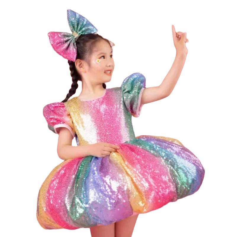 

New sequins dance costume girls Festival Celebration dance dress girls Colorful Dress Performance